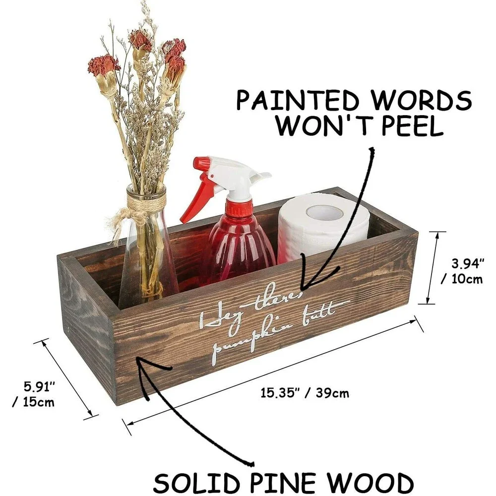 2 Sided Bathroom Decor Box with Funny Words, Rustic Wooden Toilet Paper Holder